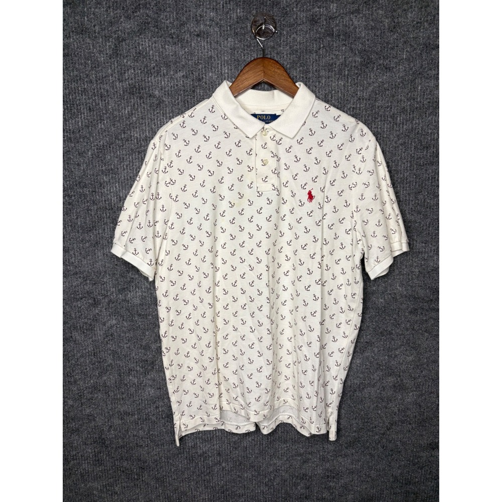 Polo Ralph Lauren Classic Fit Anchor Print Polo Shirt Men's L White Nautical